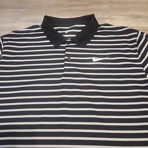 Nike Polo Shirt Mens Large Black White Gray Stripes Dri-Fit Short‎ Sleeve Golf